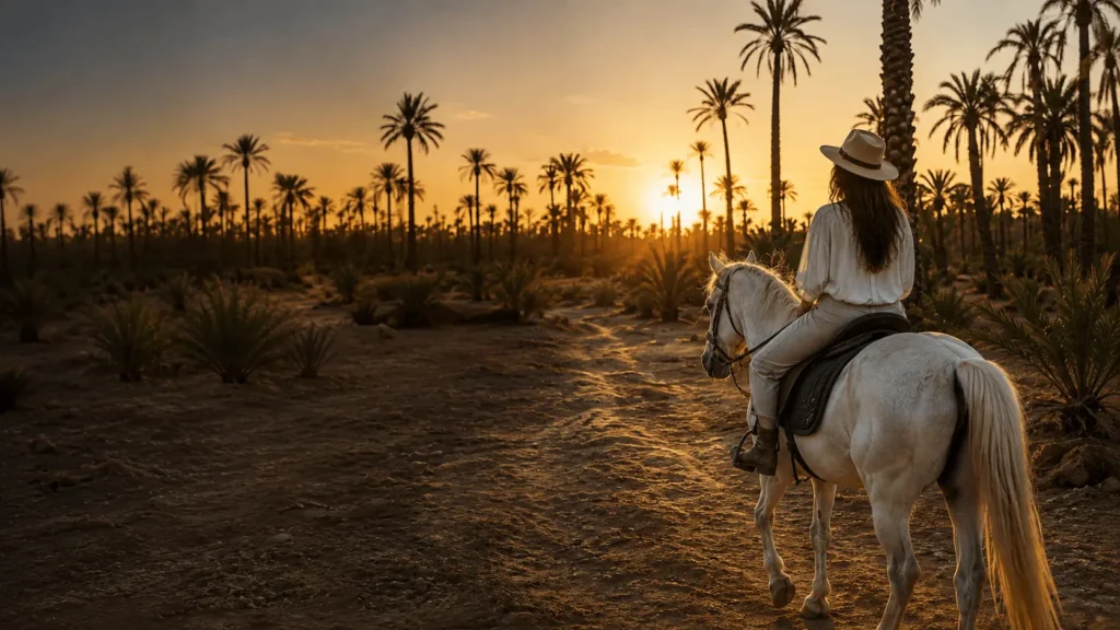 Cavalier à cheval dans le désert d’Agafay, près de Marrakech
